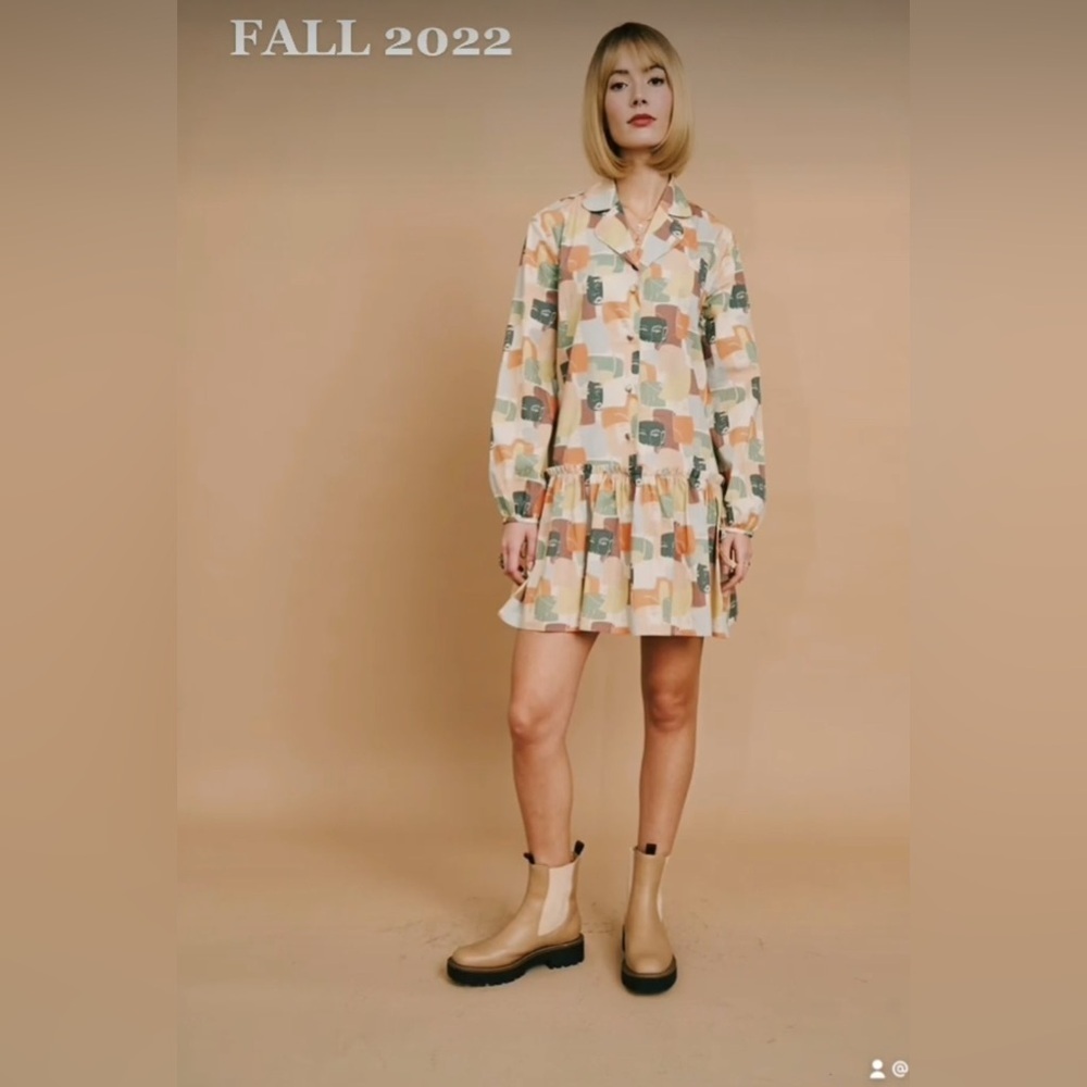 NEW Inclan Studio Windsor 100% Cotton Colorful Abstract Print Shift Dress‎ M & L